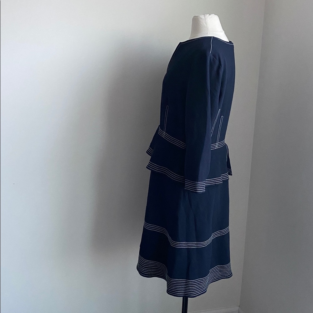 Banana Republic Peplum Dress Womens Sz 14 Navy and White Top Stitched New - Picture 3 of 5